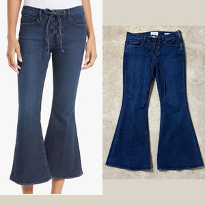 FRAME Le Bell Flare Cropped Jeans Blue Women’s Size 28 Hayworth Side Zip Tie